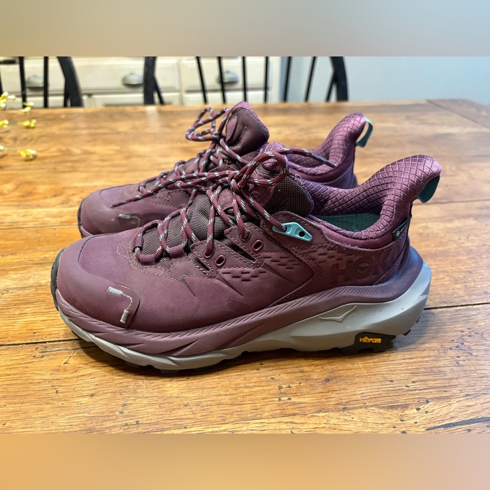 Hoka One One Kaha 2 Low GTX Grape Athletic Chunky Hiker w/ Vibram Sole & Gortex